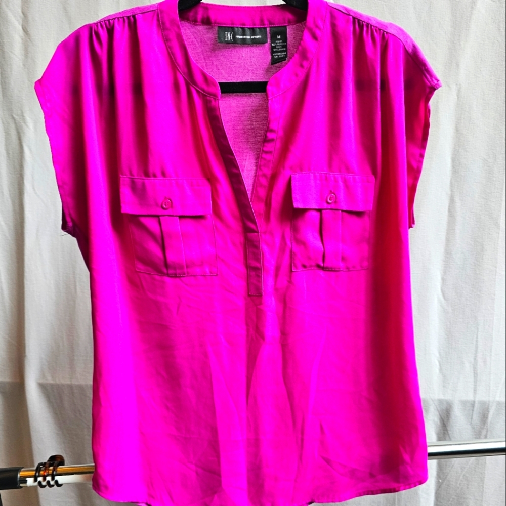 INC International Concept- Women's Pink Blouse- Pockets On Front